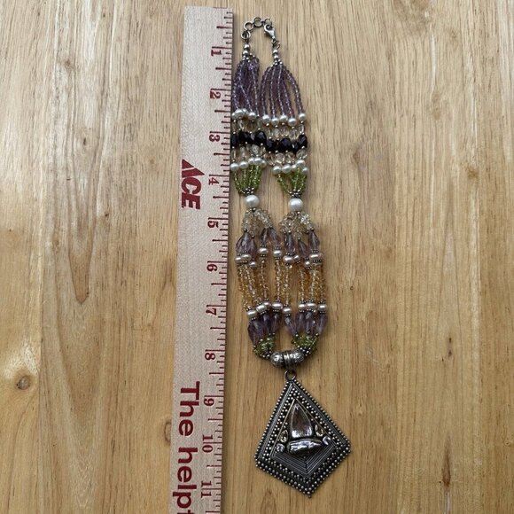 Statement Pendant Necklace 16" Amethyst Peridot Citrine Gems 925 Sterling 100.4g - Picture 12 of 12